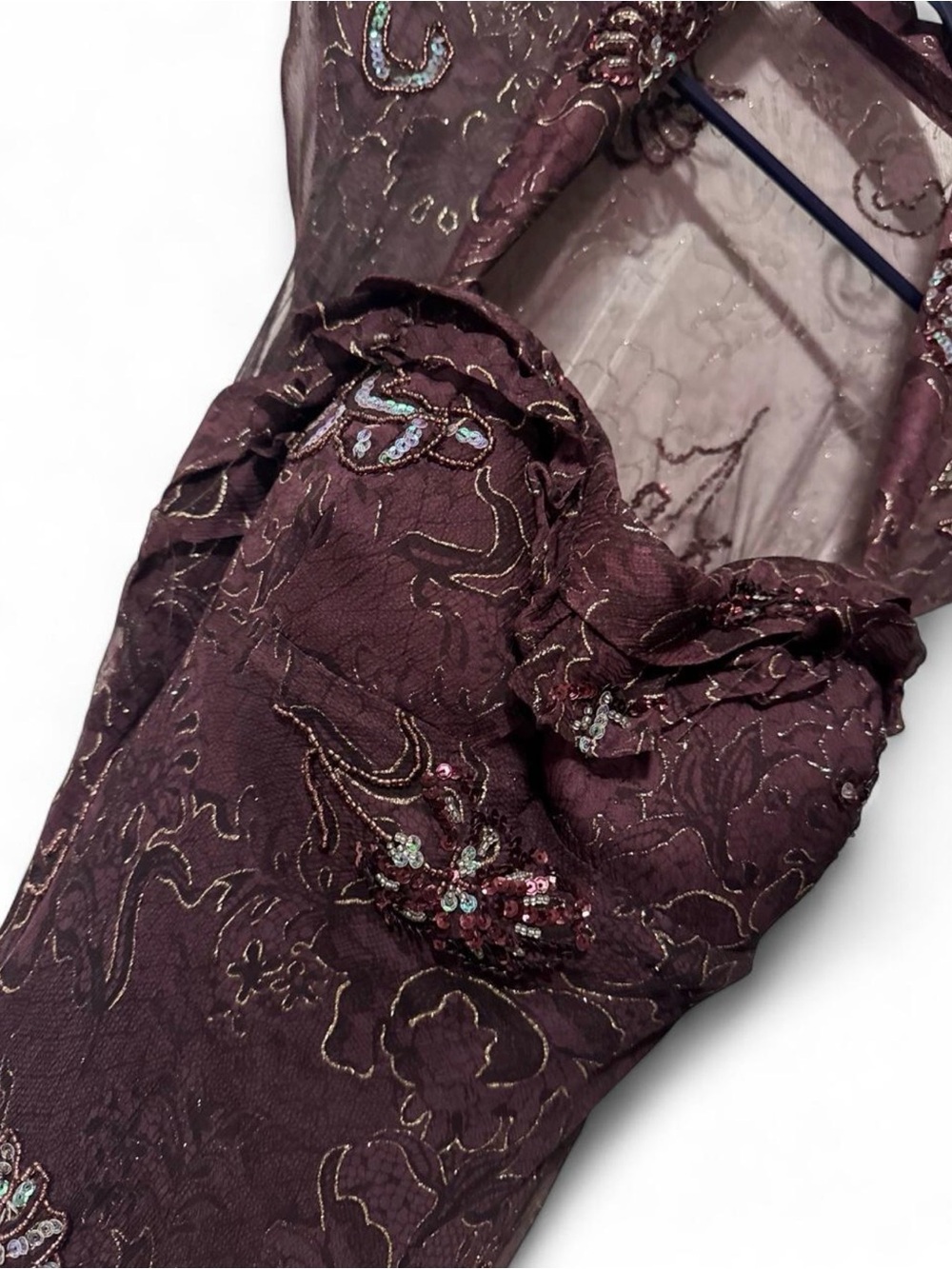 Nina Austin Deep Plum Embroidered Evening Dress with Sequin Accents